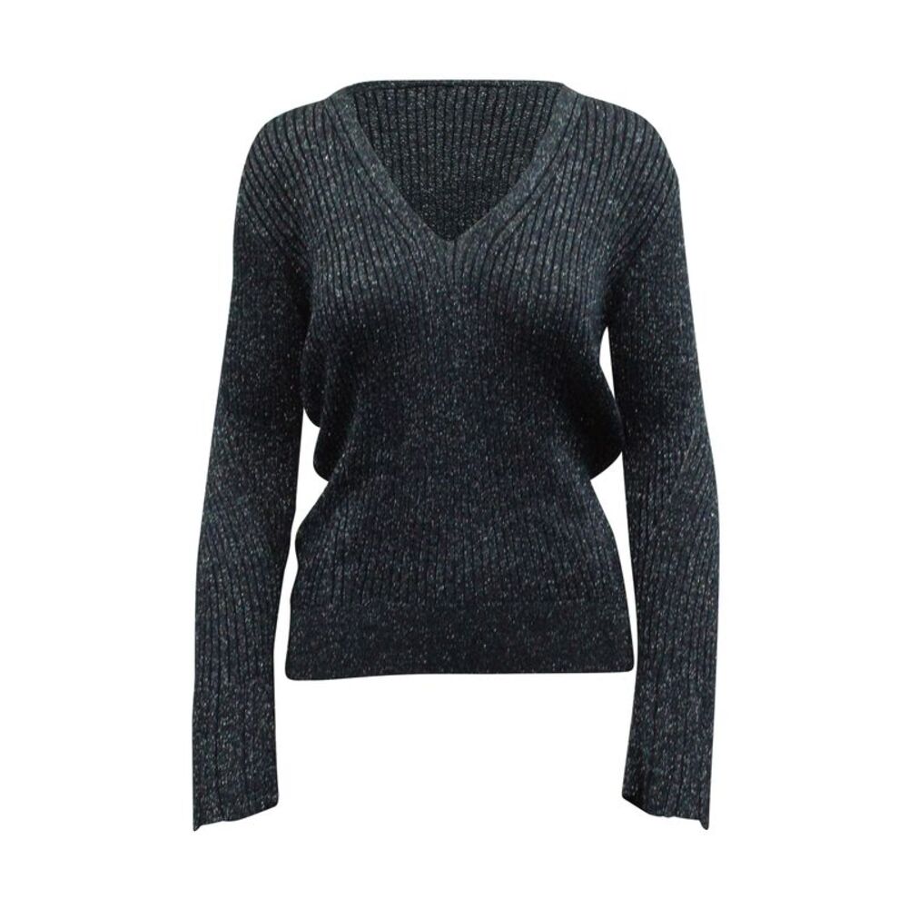 Chloe Lamé Ribbed Knit Sweater in Navy Blue Viscose